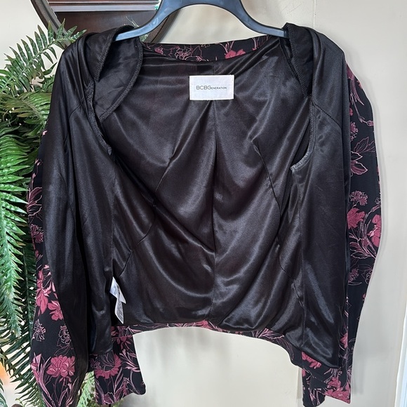 BCBGeneration Black & Pink Floral Draped Blazer Satin Lined Suit Jacket Office - Picture 12 of 13